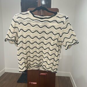 Wave Pattern Cream and Black Women's Top